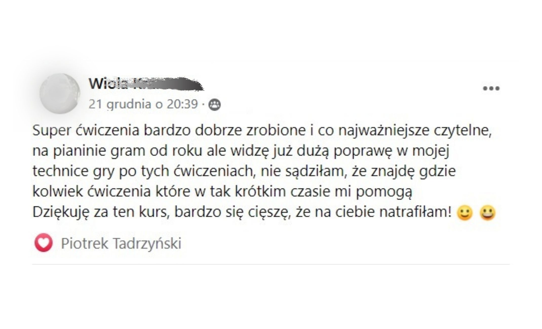 Druga opinia kursanta o Kursie Ćwiczenia na Pianino