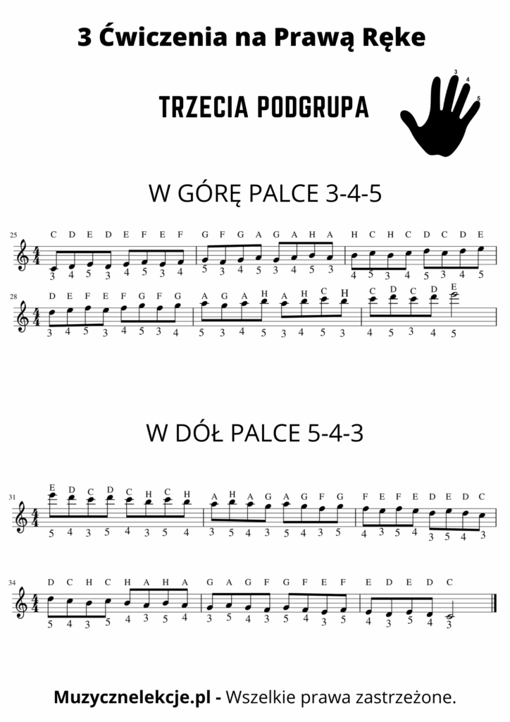 ćwiczenie na prawą rękę akordeonu palce 3 4 5