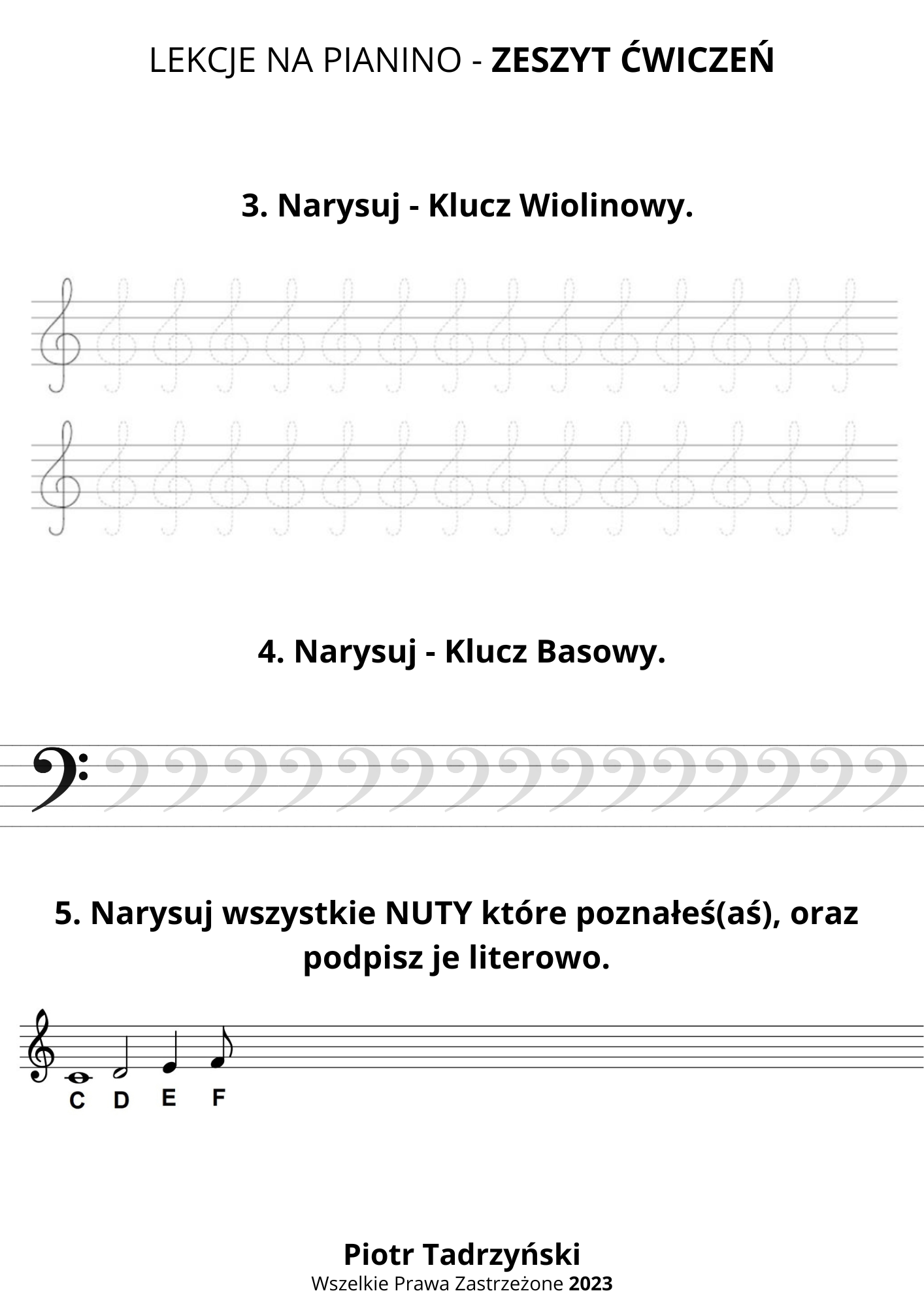 Zeszyt ćwiczeń PDF do kursu gry na pianinie